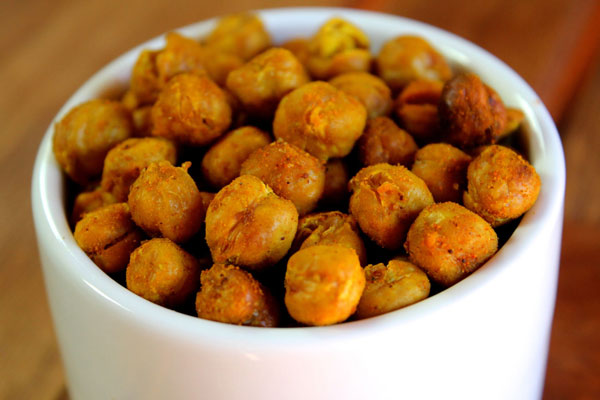 Roasted garbanzo beans make a healthy snack and alternative to chips